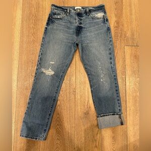 Frame Denim Le Slouch Cuffed Distressed Blue Jeans
